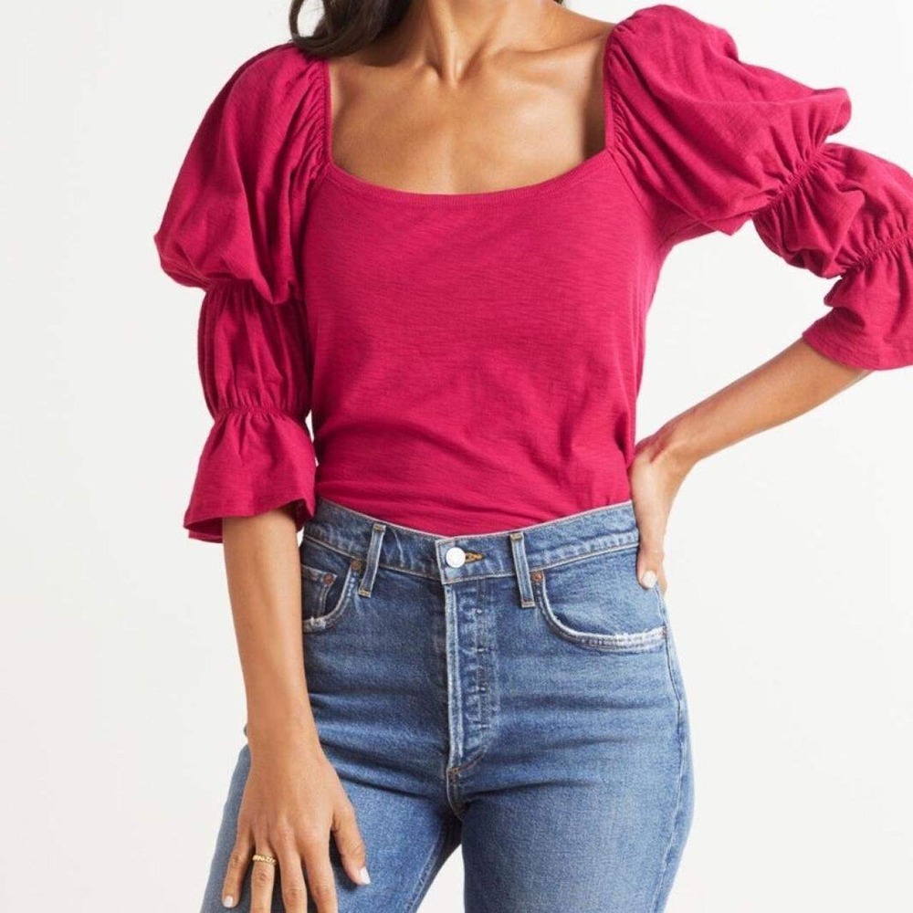 Revolve Pink Puff Sleeve Top Cottagecore Tomato Girl Coquette Dainty Spring
